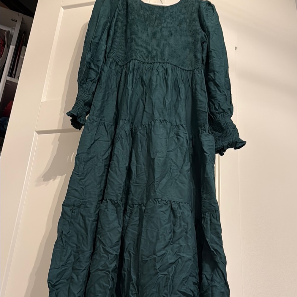 Amazon Essentials Green Tiered Ruffled Maxi Dress
